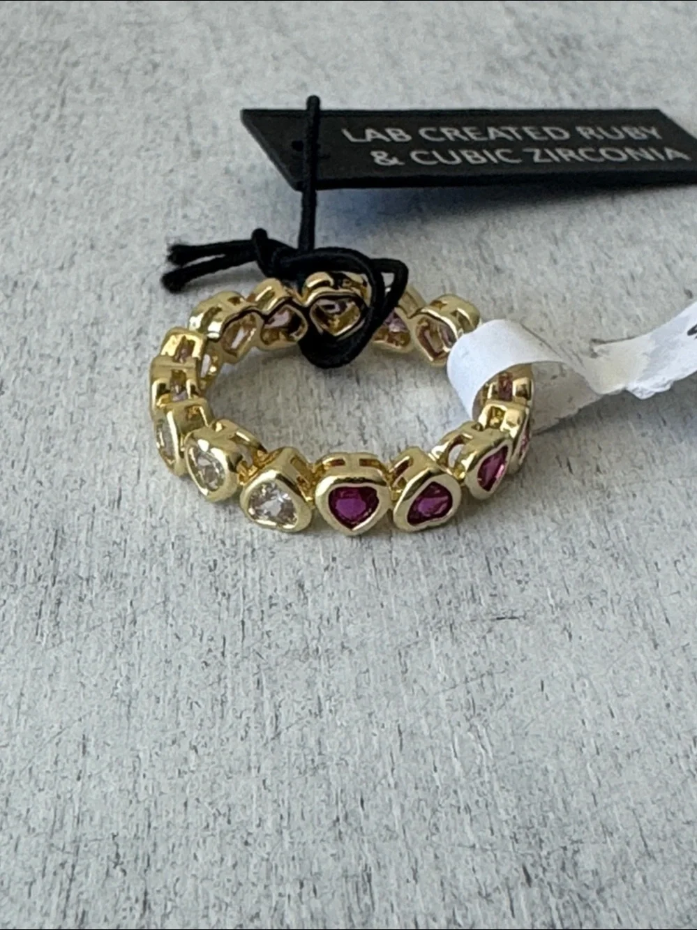 Unique Lab Created Ruby and CZ Gold plated Hearts Ring Sz. 7